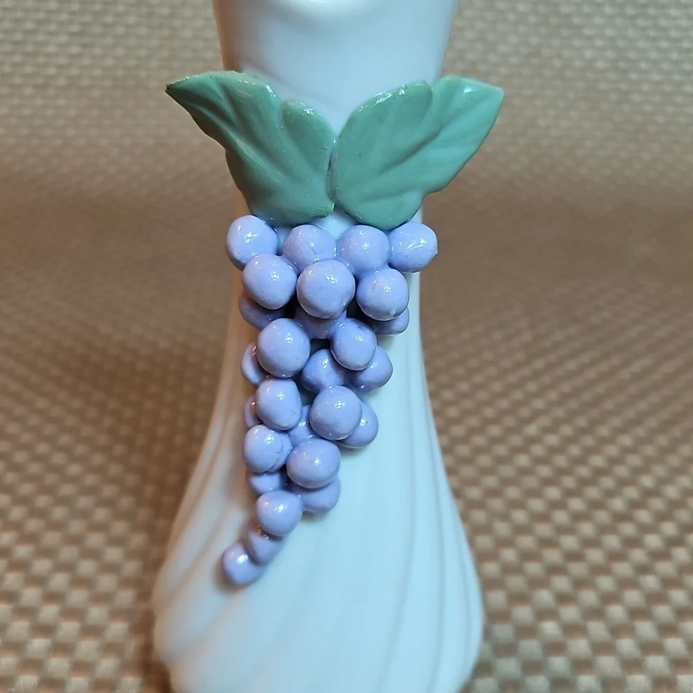 Vintage Small Vase Grapes Leaves Porcelain